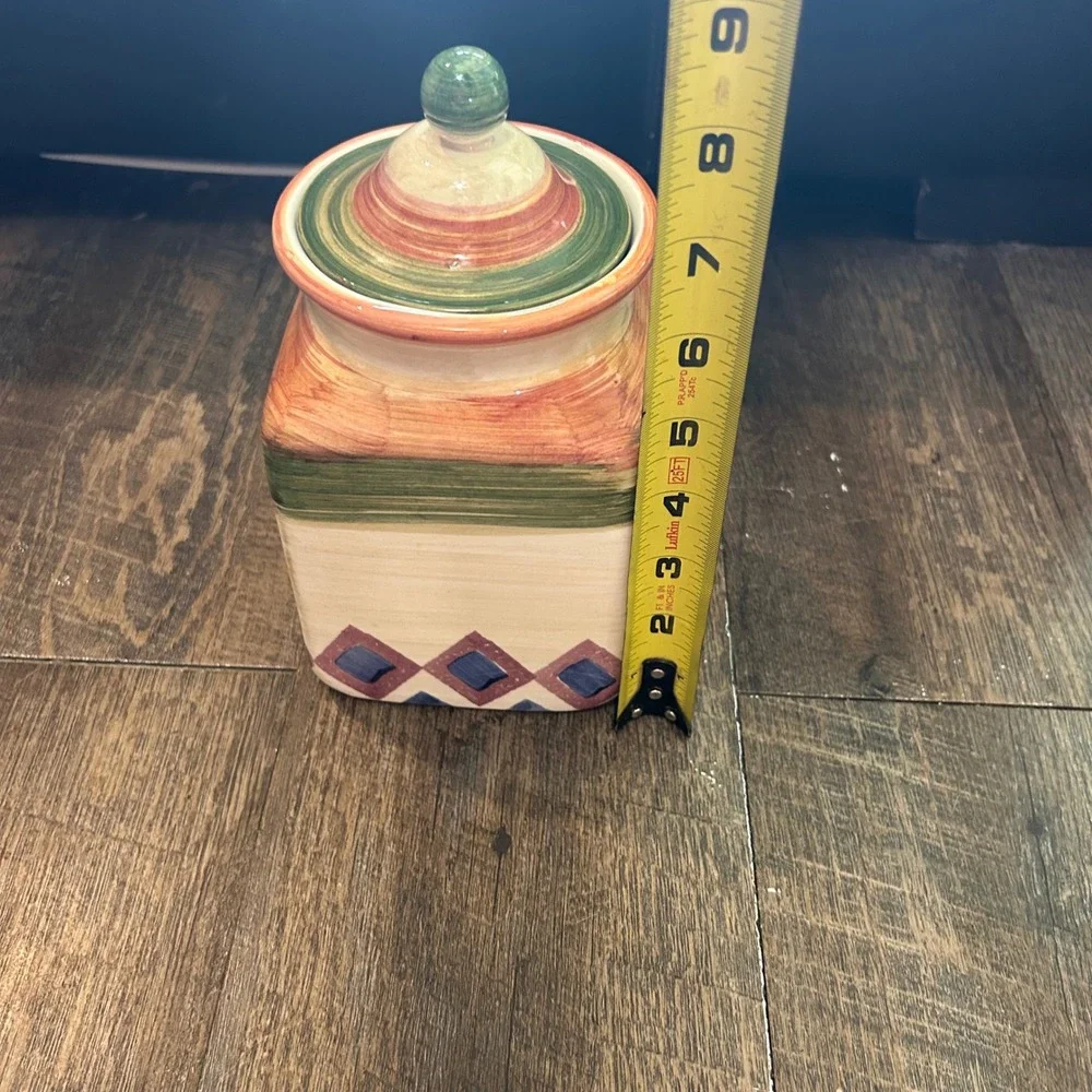 Horchow Italy Hand Painted‎ Ceramic Canister Square Mediterranean Jar 5361/22